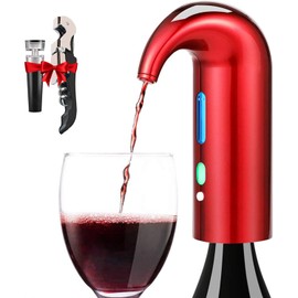 Electric Wine Aerator Dispenser - Portable Premium Opener Accessory for Red & White Wines - Touch Activated Aeration for Spirits - Spout Pourer - Beginner and Enthusiast Gift (RED)