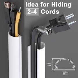 Cord Hider 34in, ZhiYo Cable Hider for 2-4 Cords, Cord Covers Wire Covers for Cords Wall Mount TV, Cable Cover Wall Wire Hider for Cords, Cable Raceway White, 2 x L17in, W1.4in x H0.7in