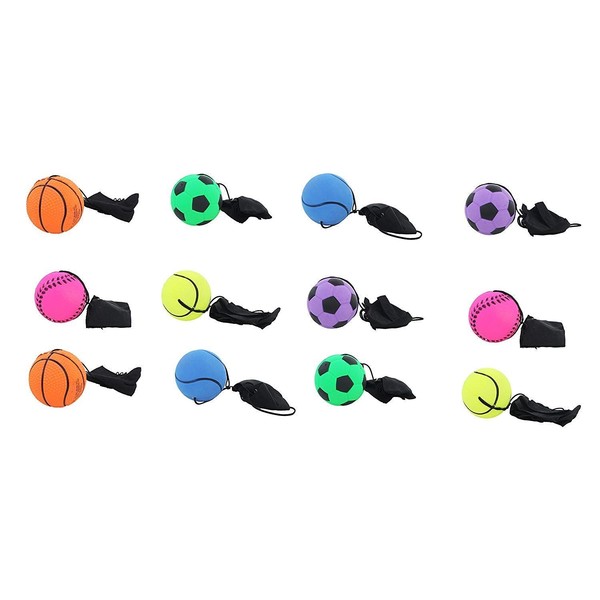itisyours 12 pcs Return Rubber Sport Ball on Nylon String with Wrist Band for Exercise or Play