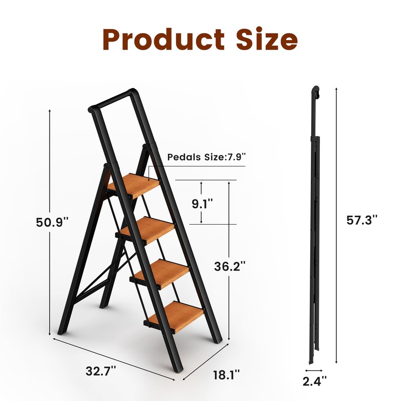 GameGem 4 Step Ladder, Lightweight Aluminum Folding Step Stool with