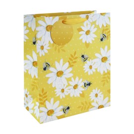 Eurowrap Yellow Bees and Sunflowers Gift Bag With Gift Tag - Gift Bag for Her, Birthdays, Mother's Day, Wedding, Valentine's Day - Stylish Female Birthday Gift Wrap Occasion Present - Large Size