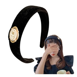 Lapimou Hair Headband for Painless Hair Accessories, Women's Velour, Pearl, Thick, Popular, Cute, Painless, Korean, Black (White, Free)