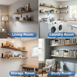 LEOPO 8 inch Shelf Brackets 8-Pack ,1/5 inch Thick Heavy Duty Industrial Bracket for DIY Floating Shelf Support, Black Coated Wall Shelf Support, 7.25” x 4” x 1.5”