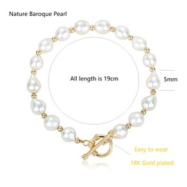 KVLmoze Pearl Bracelet 6 mm Hand-Selected Pearl Necklace 18 K Gold-Plated Delicate Vintage Y2k Jewellery Gifts for Mum Women Girls, Metal