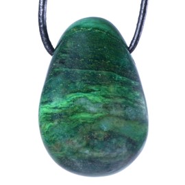 Lebensquelle Plus Prasem Drop Pendant, Drilled Tumbled Stone Pendant with Cotton Band, High-Quality Gemstone Pendant, Semi Precious Stone, prasem