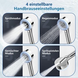 Duschkopf Wassersparender mit Filter, FYTSDIK Hochdruck Handbrause, 4 Strahlarten Sparduschkopf Duschbrause mit Massagebürste/Filtrationsstufen, für Entfernen vom harten Wasser und Chlorrückstände