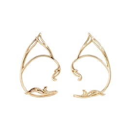 Azusa Sun Gothic Elf Ear Cuffs Fairy Earrings for Women Hollowed Cute Flower Blue Gradient Mermaid Cat Ear Wrap Exquisite Elf Wings Ear Clips Bridal Earrings Cosplay Party Jewelry - 1 pair gold1
