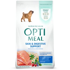 OPtimeal Sensitive Skin and Stomach Dog Food - Proudly Ukrainian - Tasty Dog Food Dry Recipe with Skin & Digestive Support - Medium/Large Adult Dogs (8.8 Pound (Pack of 1), Salmon & Brown Rice)