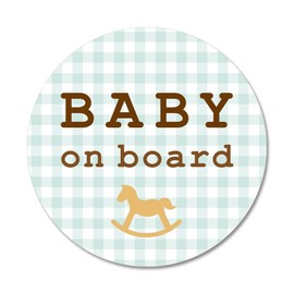 SignStore Mokuba's Gingham Plaid Baby on Board Sticker 4.5" Diameter Multicolor Vinyl Made in Japan Waterproof sticker_car_natural_06_gingham_Baby (Green)