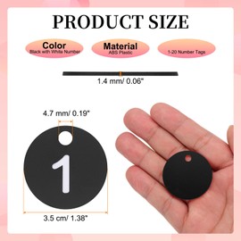 PATIKIL 1-20 Numbers Tags Plastic Round Numbered Marking Identify ID Key Hang Tag for Dormitory Key Chain Box Gym Cabinet Lockers, Black with White Text