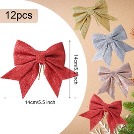 YUNSTK 12pcs Glitter Christmas Bows, Red Bows for Christmas Tree, 5.5in Wreaths Bows Xmas Bow Decorations, Sequin Bow Ties Red Christmas Bows for Xmas Tree Wreaths Garland Gift Wrapping Decor