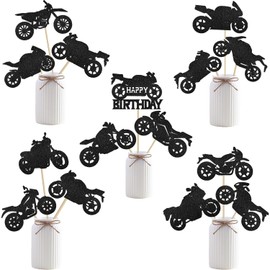 Motorcycle Centerpiece Sticks Black Glitter Dirt Bike Motocross Party Table Toppers 18Pcs Motorbike Birthday Party Decorations for Sports Dirt Bike Theme Boy Birthday Baby Shower Supplies