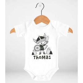 SpecialMe® Baby Bodysuit with Name Print Little Viking Skandi Style Short Sleeve Organic Cotton, Viking White