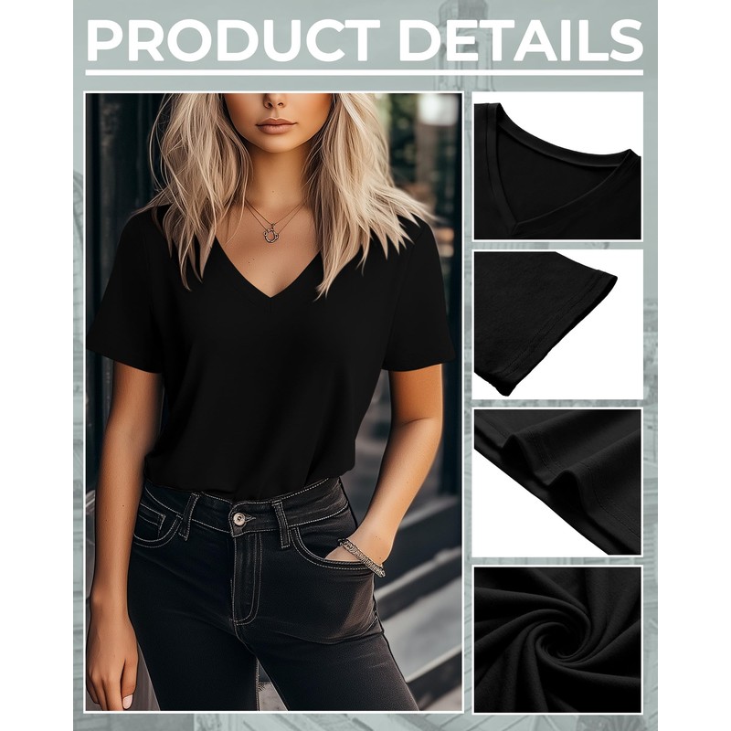 Riyiper 3 Pack Women's Tshirts V Neck Summer Trendy Short