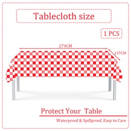 Red and White Checkered Table Cloth Party Disposable Table Cover,137cmx274cm Rectangular Plastic Checkered Flag Plaid Tablecloth Gingham TableCover for Buffet Party,Picnic,Birthday,Christmas,Camping