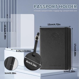 Realand RFID Passport Holder Women Men with Luggage Tag, Passport Cover Wallet, Travel Passport Holder Family, Passport Wallets, Passport Book Card Holder with Slot, Black