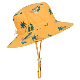 Kid Sun Hat UPF 50+ Adjustable Sun-Hats Boy Bucket Summer Baby Beach Hat Toddler Outdoor Play Hat Yellow Coconut Tree L