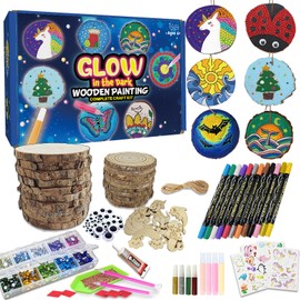 GenuisArt Glow in The Dark Arts, Wooden Painting Kit Easter Christmas Decoration, Arts & Crafts Gifts, Wood Slice Craft Activities Kits, Creative Art Set Birthday Gift