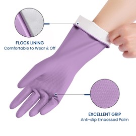 Rubber Cleaning Gloves for Dishwashing, 4 Pairs Reusable Kitchen Gloves for Washing Dishes and Household Cleaning, Colorful Dish Gloves with Flocked Lining and Non-Slip Grip, Pefect for Woman Men - S