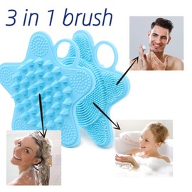 LUCKSTELLA 100% Silicone Dual-Sided Shower Brush – Star-Shaped Body Scrubber & Scalp Massager, Gentle for Hair & Skin (Pink)
