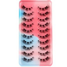 Clear Band Eyelashes Russian Volume Fluffy Strip Lashes D Curl Natural Cluster Volume Eyelash Set,10 Pair Natural 3D Mink Eyelashes (AD14)