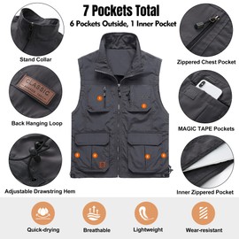 Flygo Men's Lightweight Outdoor Travel Work Fishing Vest With Multi-Pockets (02 Grey-X-Small)
