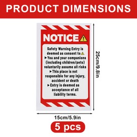 5pcs Not Responsible for Accidents or Injuries Sign Sticker, Vinyl Enter at Your Own Risk Warning Sticker Safety Warning Entry Notice Decal for Indoor Outdoor Home Office Private Property