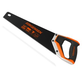 JORGENSEN 15” Hand Saw, Black Coated Coarse Handsaw 8TPI for Wood Cutting, Ergonomic Non-Slip Aluminum Handle for Sawing, Trimming, Gardening, Pruning, PVC