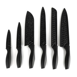 Casa Litus Cuchillos de Cocina Negros Acero Inoxidable 6 Piezas con Funda
