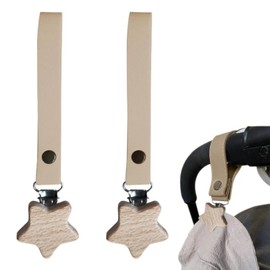 Jravezt Blanket Clips for Baby Strollers, Set of 2, Wooden, Star-shaped, PU Leather, Stroller Clips, Fall Prevention, Stroller Accessories (Apricot)