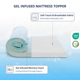 4 Inch Gel Memory Foam Mattress Topper Cal King Size, Cooling Bed Topper for Pressure Relief with Removable Breathable Soft Cover, CertiPUR-US Certified