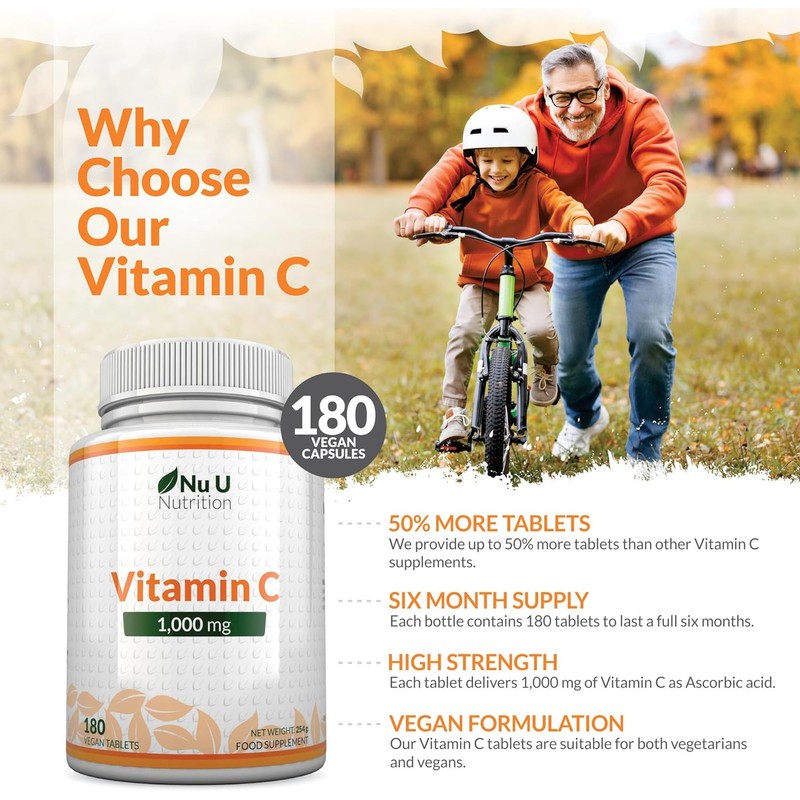 Vitamin C 1000mg - 180 Vegan Tablets - 6 Month