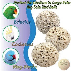 Mandarin Bird Toys by M&M 5102 Big Sola Bird Balls Pk6 - Handmade Air Dried Sola Balls, Lightweight Pithy Bird Safe Wood, Great Fun for Beaks and Feet, Ideal for Medium to Large Size Pet Birds Species