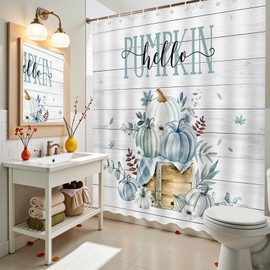 Mocsicka Blue Pumpkin Shower Curtain Hello Pumpkin Patch Harvest Fall Autumn Bathroom Shower Curtain Thanksgiving Farmhouse Bathtub Decor 72 X 72 Inches