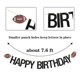 RoadSea Football Happy Birthday Banner - Sport Theme Player Birthday Garland Bunting Supplies - Enthusiast Party Decorations - Black Glitter