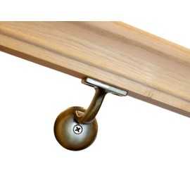 Solid Red Oak Handrail Kit with Wall Returns and Wall Mount Brackets (Matching Screws Included). 6010 Profile Unfinished. Indoor Use Only. (3 Ft, Antique Brass)