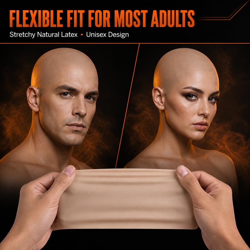 Latex Bald Cap for Adults, Realistic Nude Bald Head for
