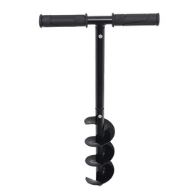 Auger Post Hole Digger Manual Hole Diggers T-Shaped Earth Garden Auger Drill 4In Farm Hole Digging with Non-Slip Handle for Gravelly Soils Loamy Soils Peat Soils Cultivated Soil (Black)