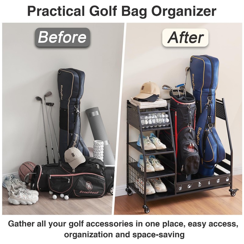 Lauren&Harold Golf Bag Organizer - Fits 2 Bags, Clubs &