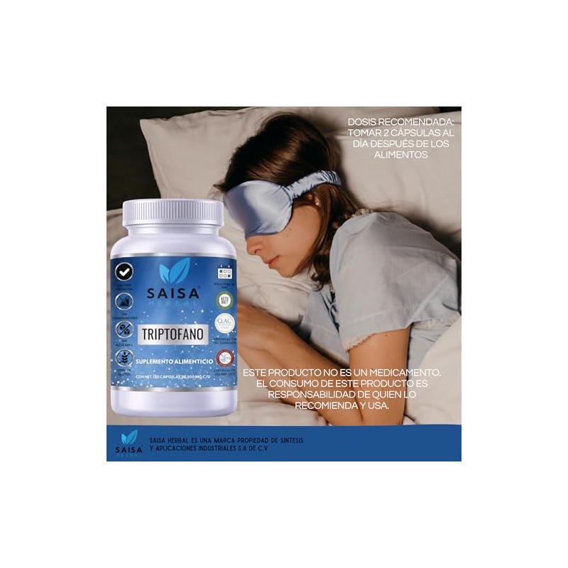 L-triptófano 120 Cápsulas Saisa Herbal | Sueño, Ánimo Y Estrés