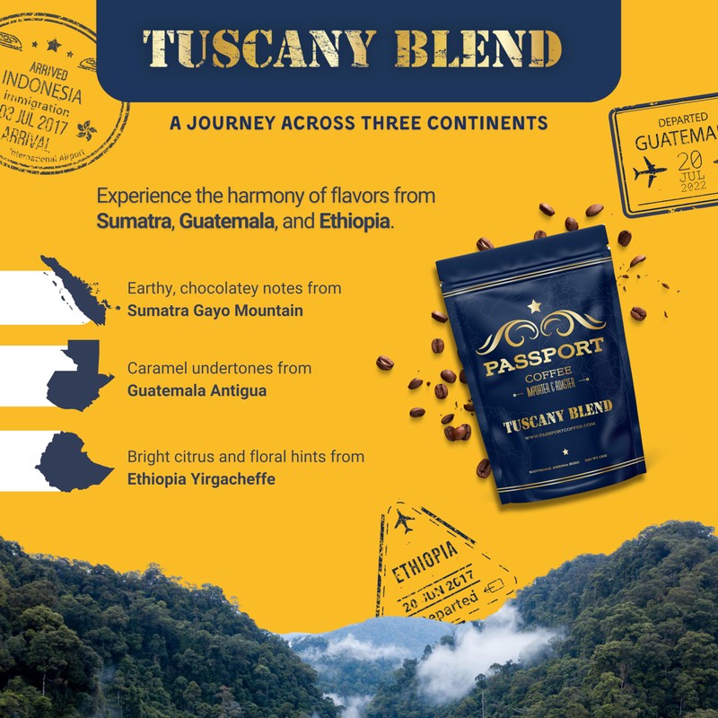 Passport Coffee Tuscany Blend - Medium & dark roast blend