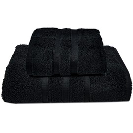 2 Pack Luxury Bath Towel Set Premium 100% Cotton Zero Twist 600GSM Bathroom Towels Ultra Absorbent & Quick Dry Hotel Quality White | 1 Bath Towel, 1 Hand Towel (Jet Black, 2)