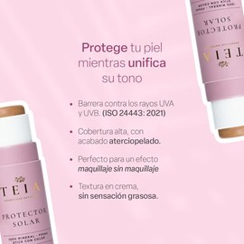 TEIA COSMETICOS Protector Solar Facial en Barra, FPS40, 100% Mineral con Color, Cobertura Alta, 4 Tonos (Bronceado)