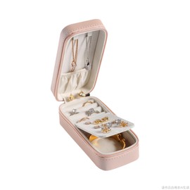 Jewelry Organizer for Women, Portable Mini Jewelry Travel Case, Candy-colored PU Portable Rectangular Jewelry Box, Jewelry Storage Box for Necklaces, Ear Studss，Ring，Bracelet and Earrings (pink)