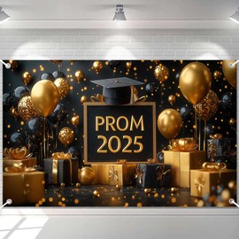 Ticuenicoa Graduation Party Decorations Banner, Match Day Decorations,Prom 2025 Gold and Black Glitter Balloons Gifts Graduation Cap Party Backdrop for High School College Decorations,70.8 x 43.3 Inch