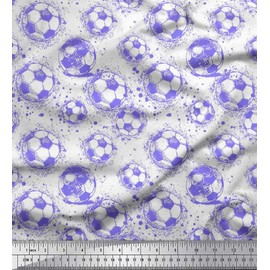 Soimoi Purple Moss Georgette Fabric Brush Stroke & Football Sports Printed Craft Fabric by the metre 42 Inch Wide