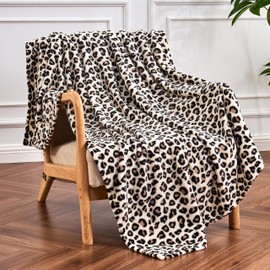 Edenleaf Leopard Print Blanket Fleece Throw Blanket for Bed Sofa Travel and Camping, Super Soft Cozy Fluffy Plush Blanket, Cheetah Print Blanket for All Seasons 50”×60” (Cream)