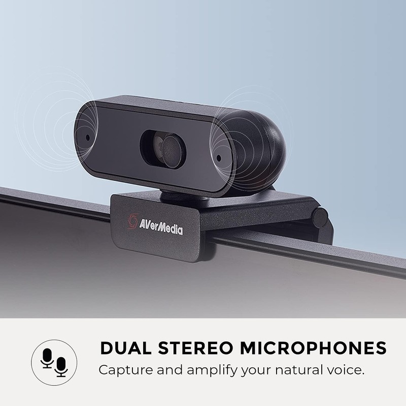 AVerMedia PW310P Webcam, Webcam Cover, 1080p/30fps Videochat and Recording, Plug