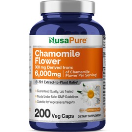 NusaPure Chamomile Flower 20:1 Extract, 300 mg Equivalent to 6,000mg Per Veggie Caps 200 Count (Non-GMO, Vegan)
