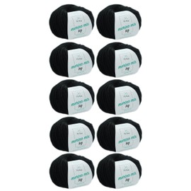 Merino Wool - Merino Wool Black (Fb 3200) - 10 Balls of Black Merino Wool for Knitting - Thick Wool + Free MyOma Label - 50 g/75 m - Needle Size 6-7 mm - MyOma Wool - Soft Wool